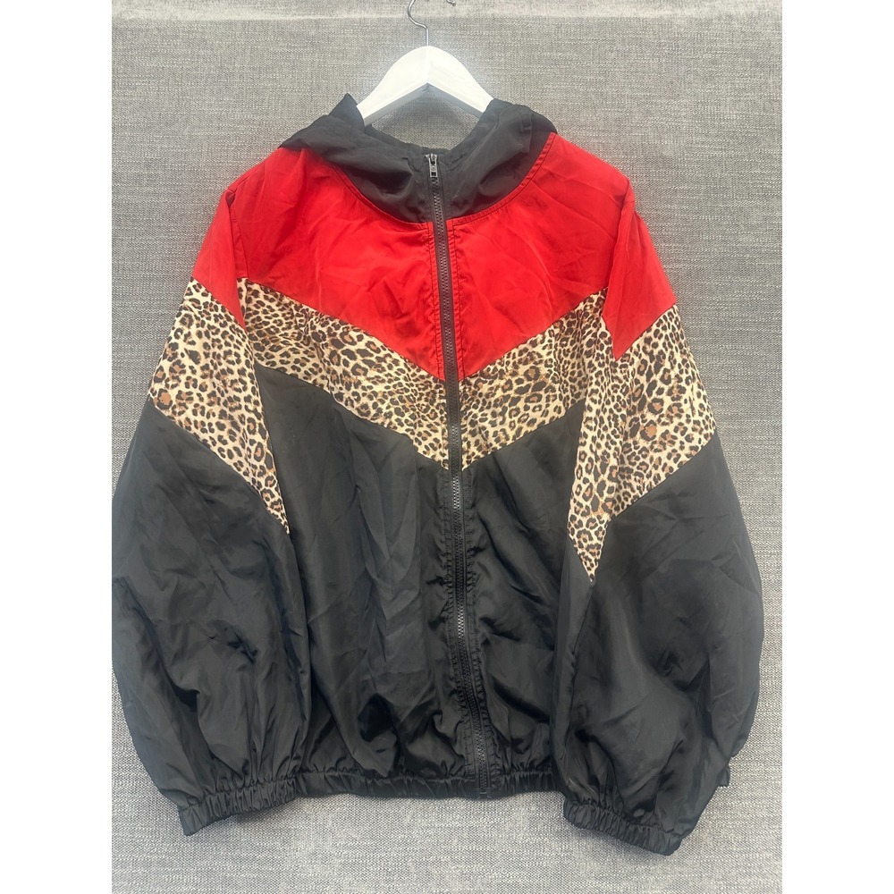 Emery Rose Windbreaker Jacket Womens 3XL Multi Leopard Print Full Zip Hooded